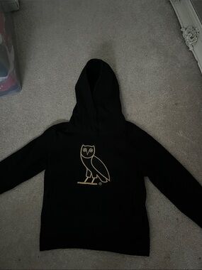 OVO Black Hoodie with Gold Outline Owl Logo